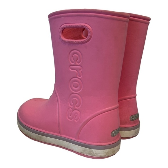 Kids Pink Crocs Rain Boots Size 3 - Picture 6 of 10